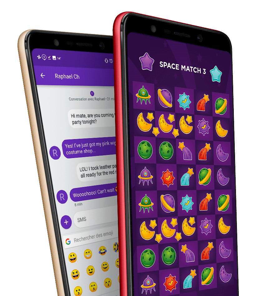View Go con app di sms mostrata sullo schermo - testo + smiley