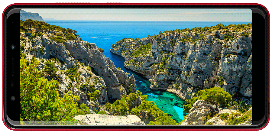schermo View Go con paesaggio dei Calanques di Marsiglia in backround